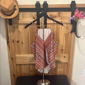 Red and Orange Asymmetrical Wrap Camisole